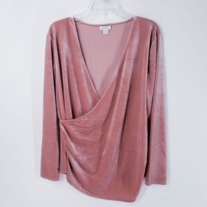 Sundance Pink Velvet V-Neck Top, Size XL